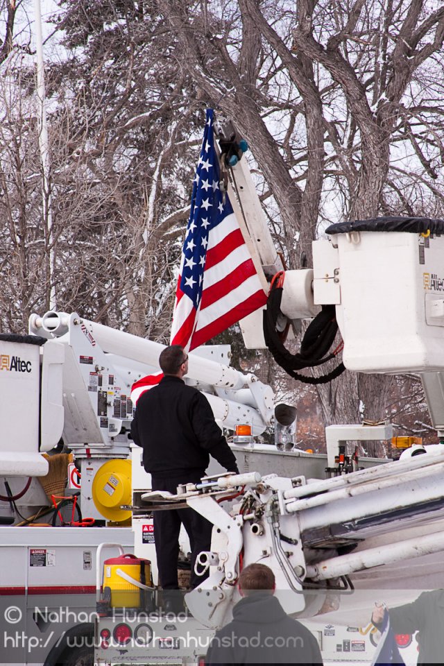 A flag being put away